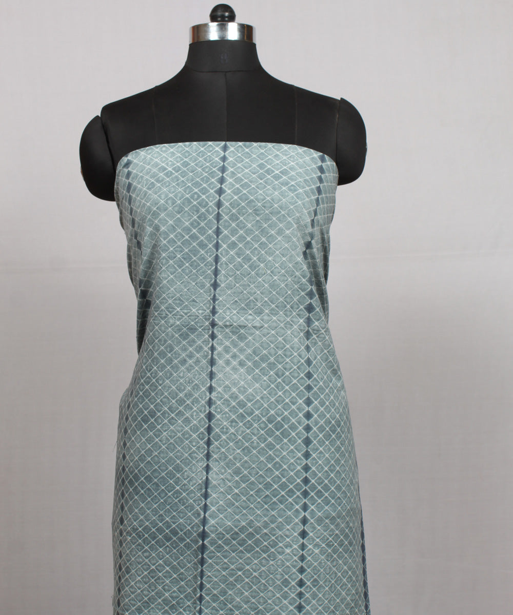 Teal green offwhite handwoven cotton shibori kurta material