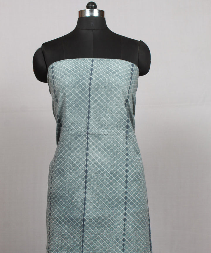 Teal green offwhite handwoven cotton shibori kurta material