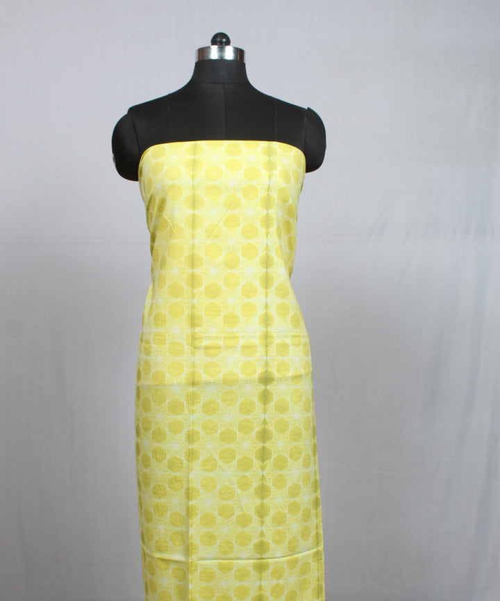 Yellow white handloom cotton shibori kurta material