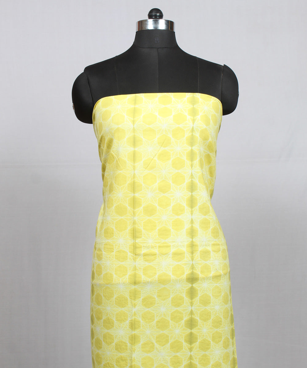 Yellow white handloom cotton shibori kurta material