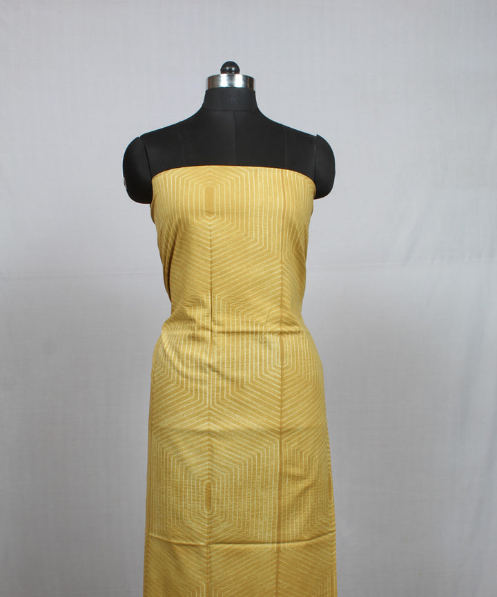 Mustard white handloom cotton shibori kurta material