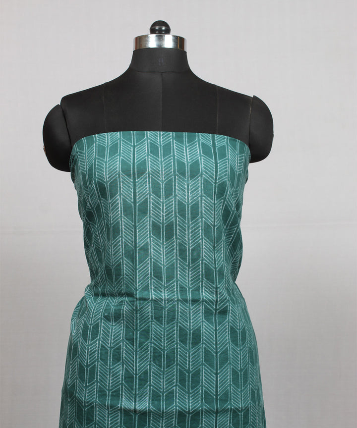 Cyan green offwhite handloom cotton shibori kurta material