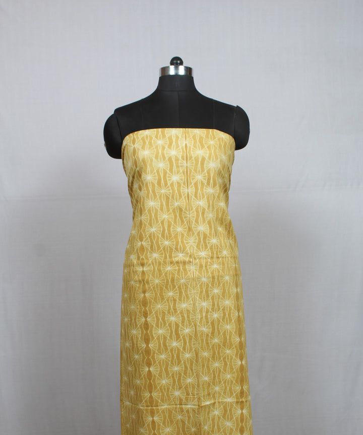 Yellow offwhite handloom shibori cotton kurta material