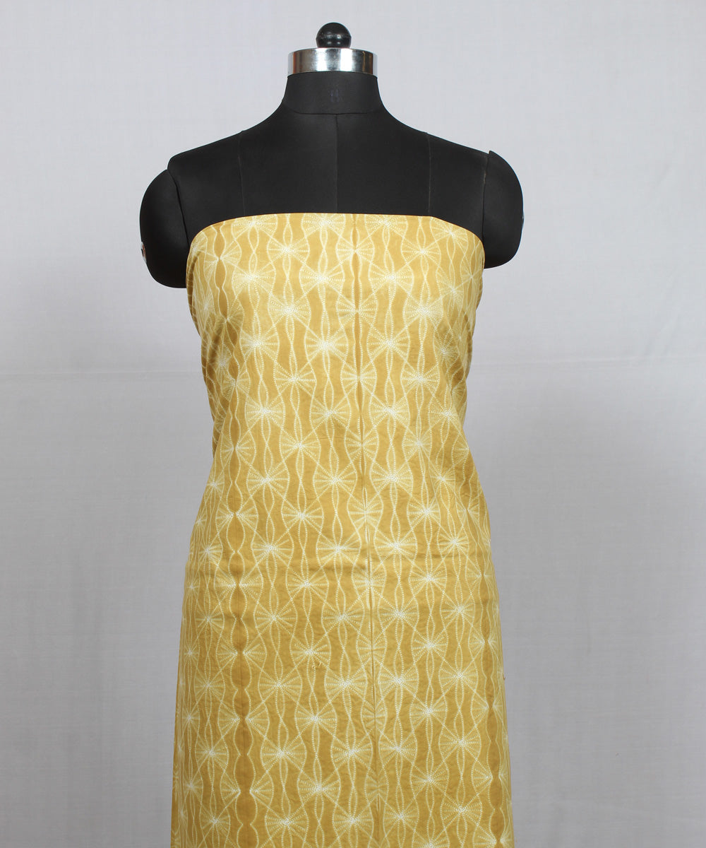 Yellow offwhite handloom shibori cotton kurta material
