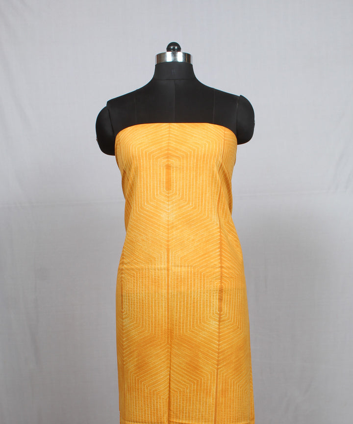 Mustard offwhite handloom cotton shibori kurta material