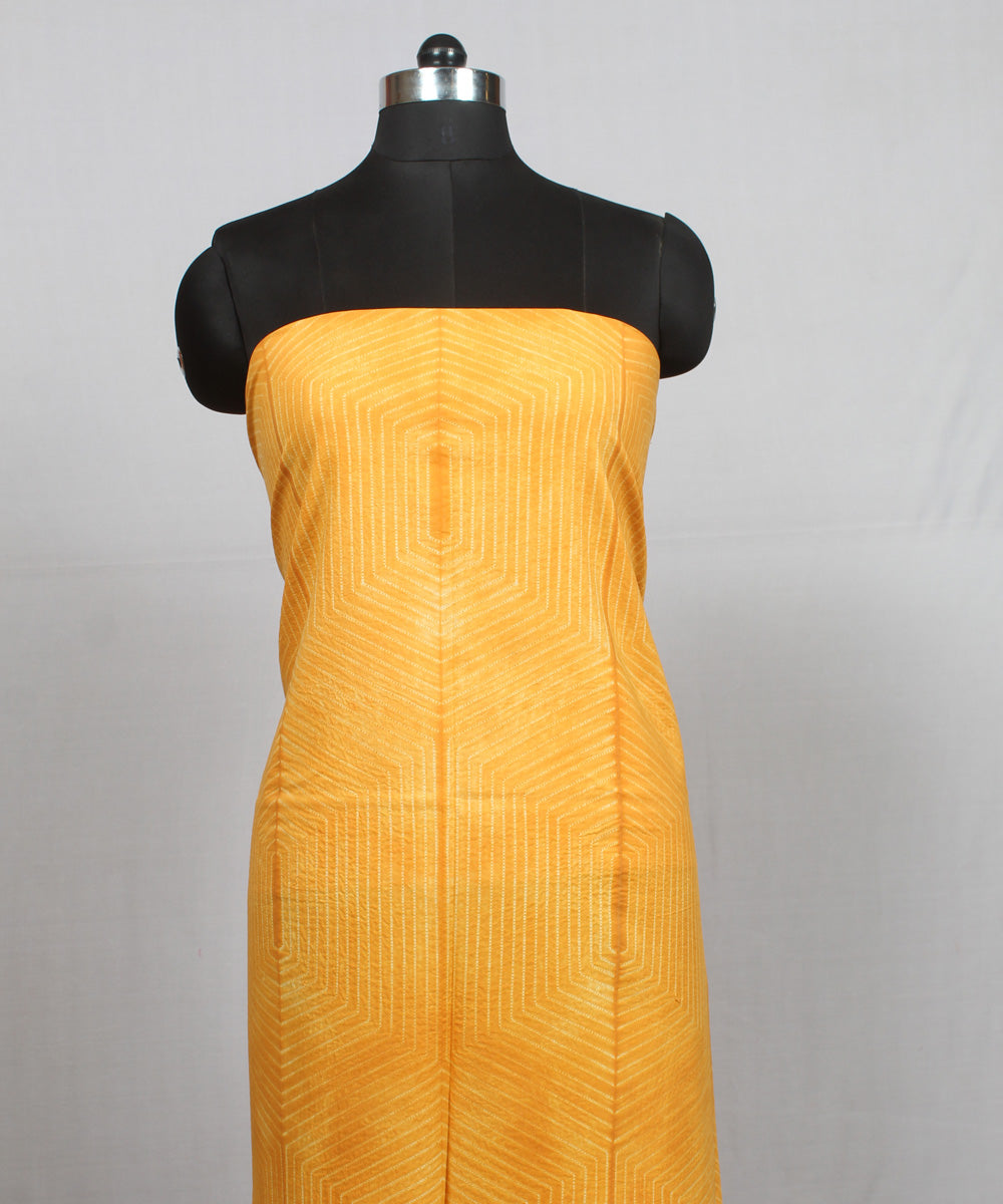 Mustard offwhite handloom cotton shibori kurta material