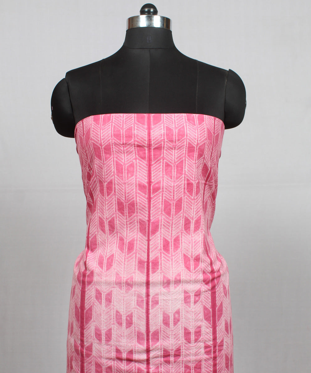 Pink offwhite shibori handloom kurta cotton material