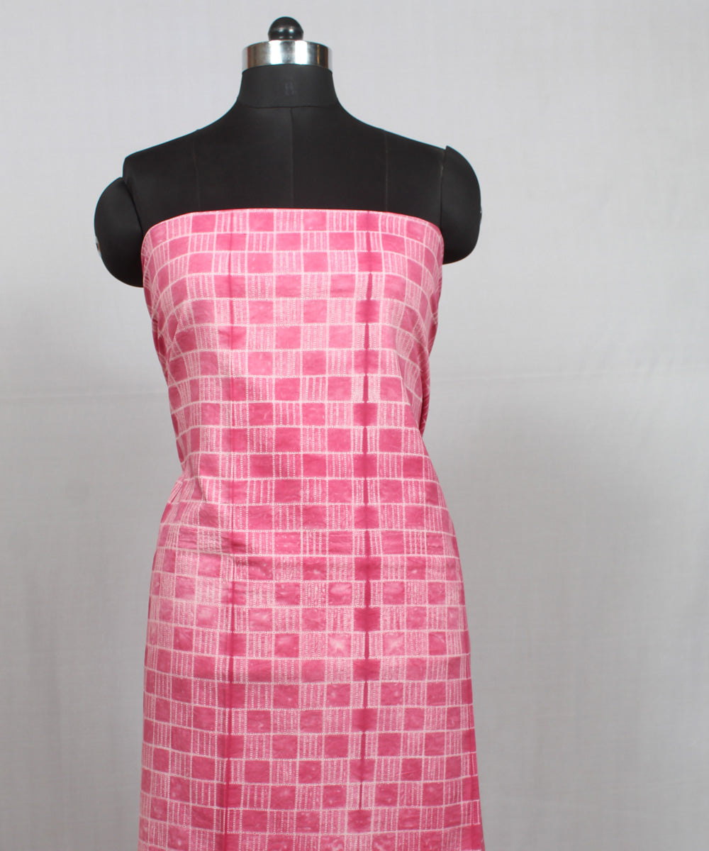 Pink offwhite handloom cotton shibori kurta material