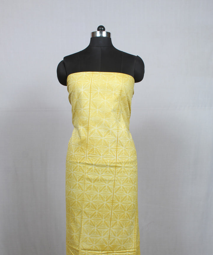Yellow offwhite handloom cotton shibori kurta material