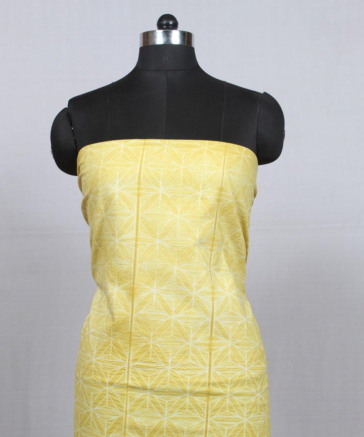 Yellow offwhite handloom cotton shibori kurta material