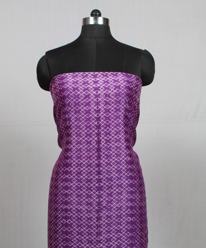 Purple offwhite handloom shibori cotton silk kurta material