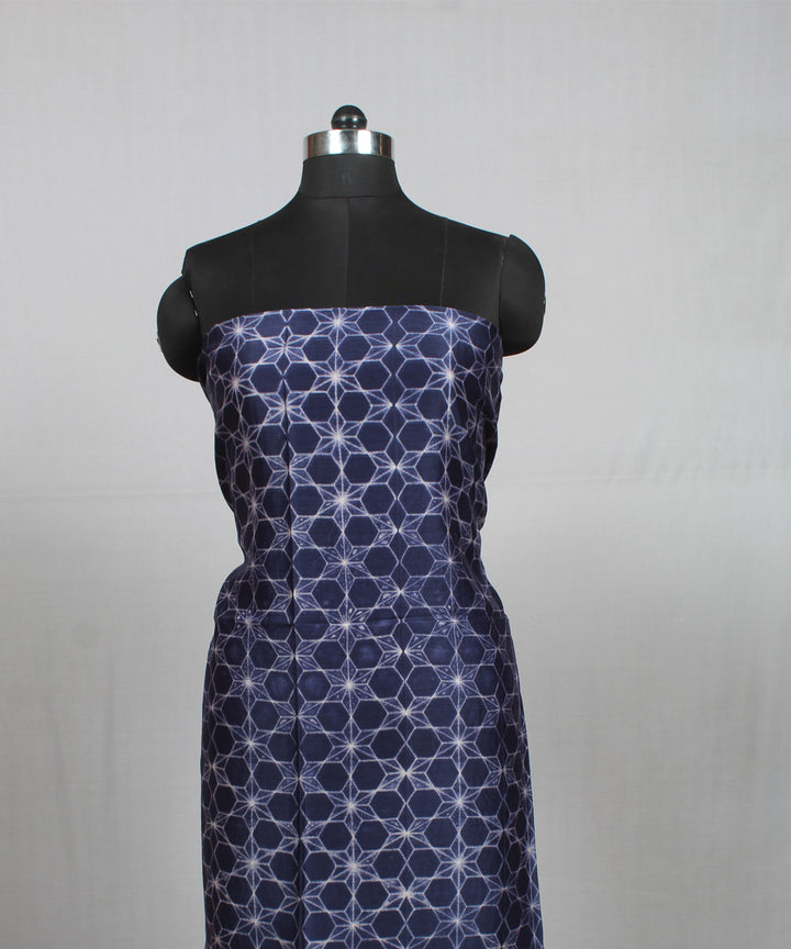 Indigo offwhite handloom cotton silk shibori kurta material