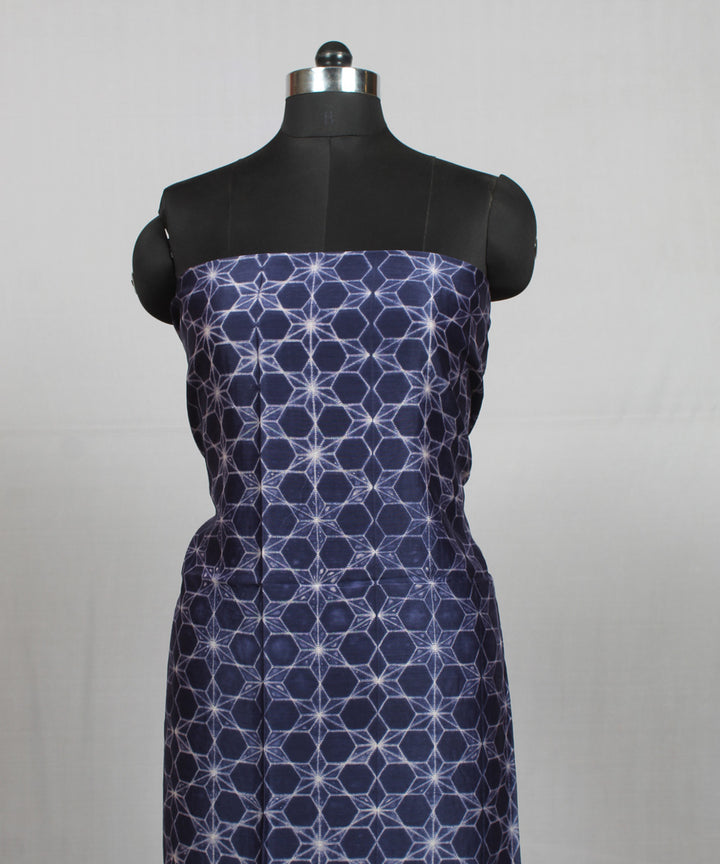 Indigo offwhite handloom cotton silk shibori kurta material