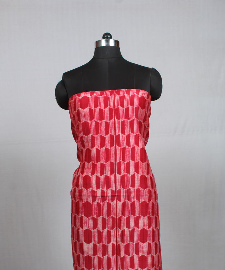 Red offwhite handloom shibori cotton silk kurta material