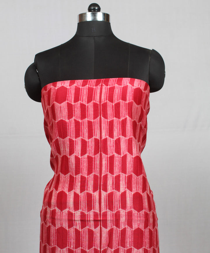 Red offwhite handloom shibori cotton silk kurta material