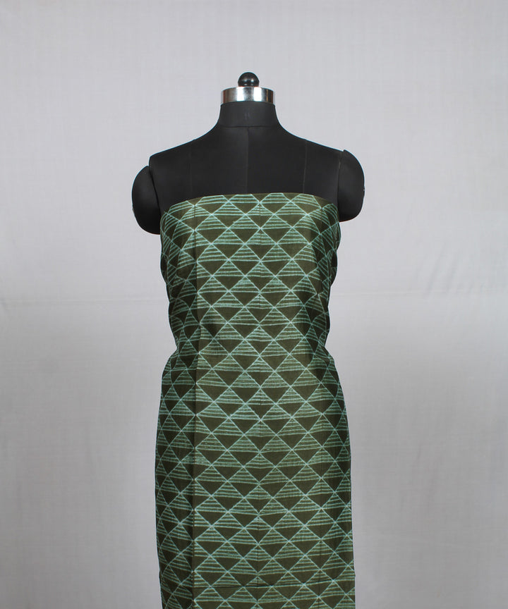 Dark green offwhite cotton silk shibori handloom kurta material
