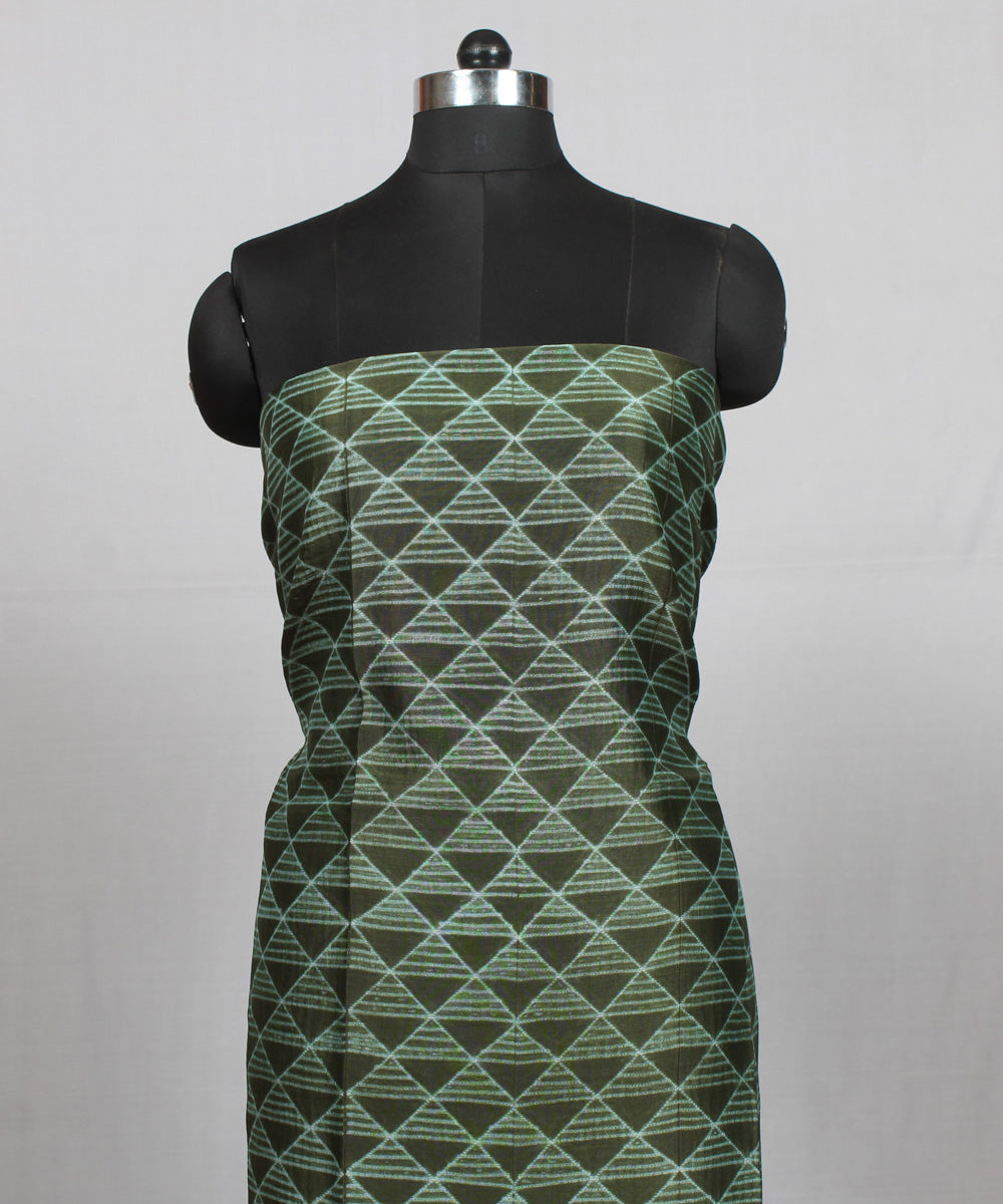 Dark green offwhite cotton silk shibori handloom kurta material