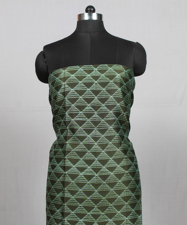 Dark green offwhite cotton silk shibori handloom kurta material