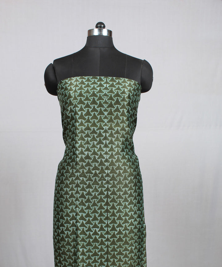 Dark green offwhite handloom shibori cotton silk kurta material