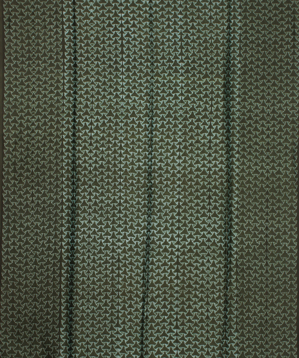 Dark green offwhite handloom shibori cotton silk kurta material