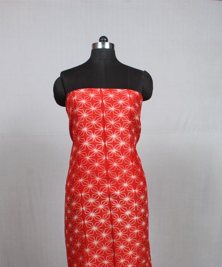 Red offwhite handloom cotton silk shibori kurta material