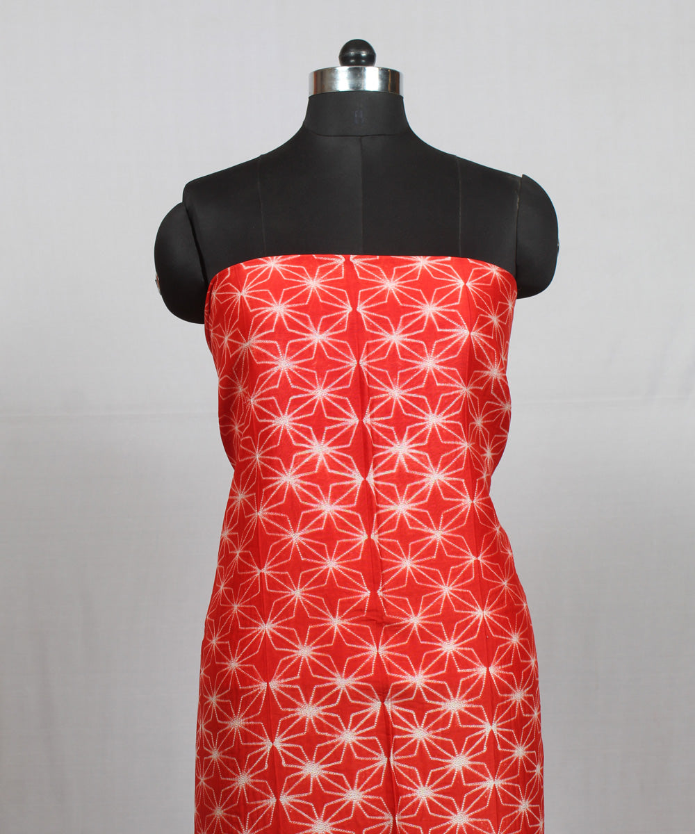 Red offwhite handloom cotton silk shibori kurta material