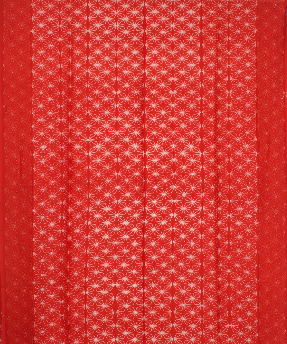 Red offwhite handloom cotton silk shibori kurta material