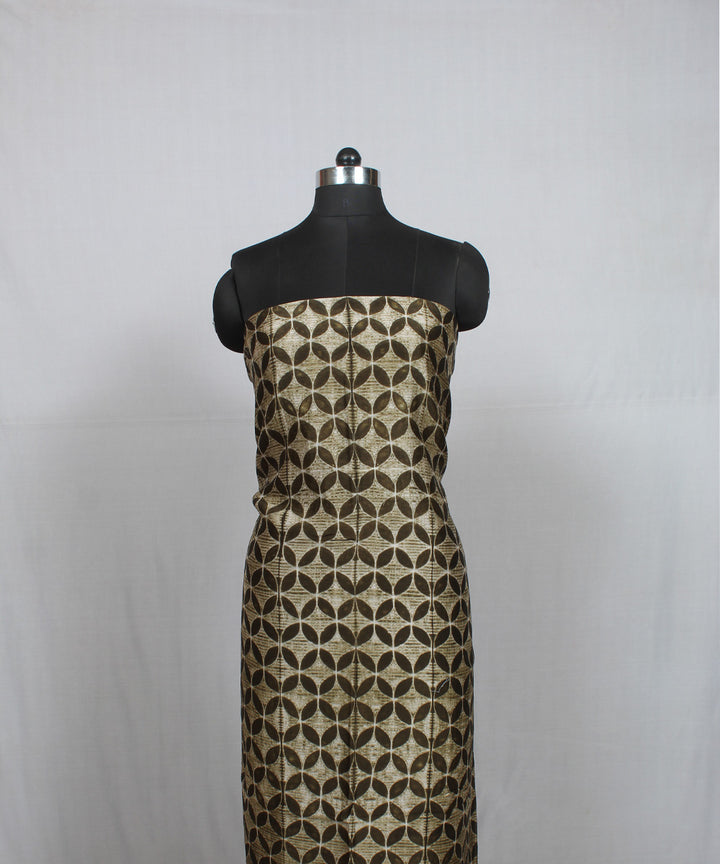 Olive green offwhite cotton silk handloom shibori kurta material