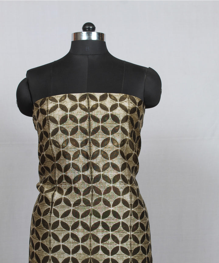 Olive green offwhite cotton silk handloom shibori kurta material