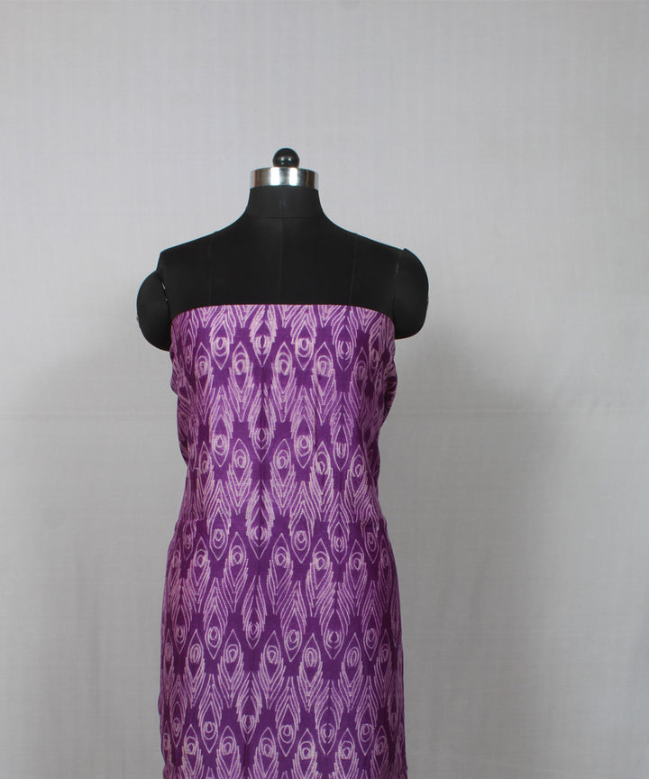 Purple offwhite handloom cotton silk kurta shibori material