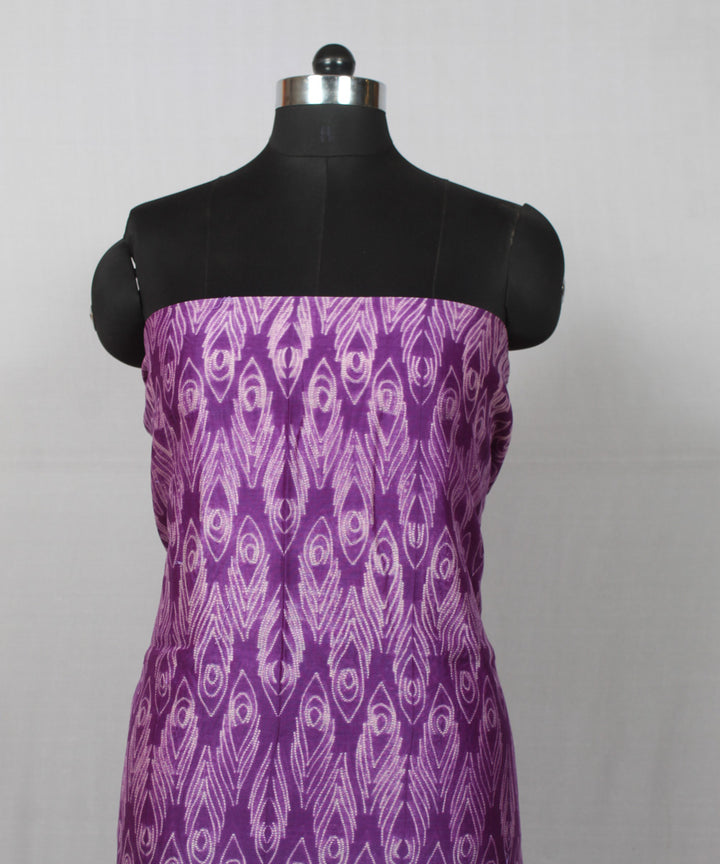 Purple offwhite handloom cotton silk kurta shibori material
