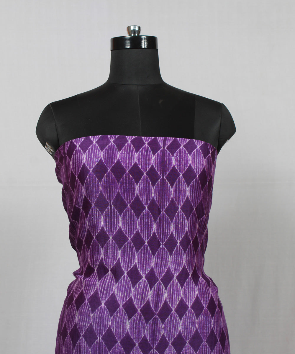 Purple offwhite handloom cotton silk shibori kurta material