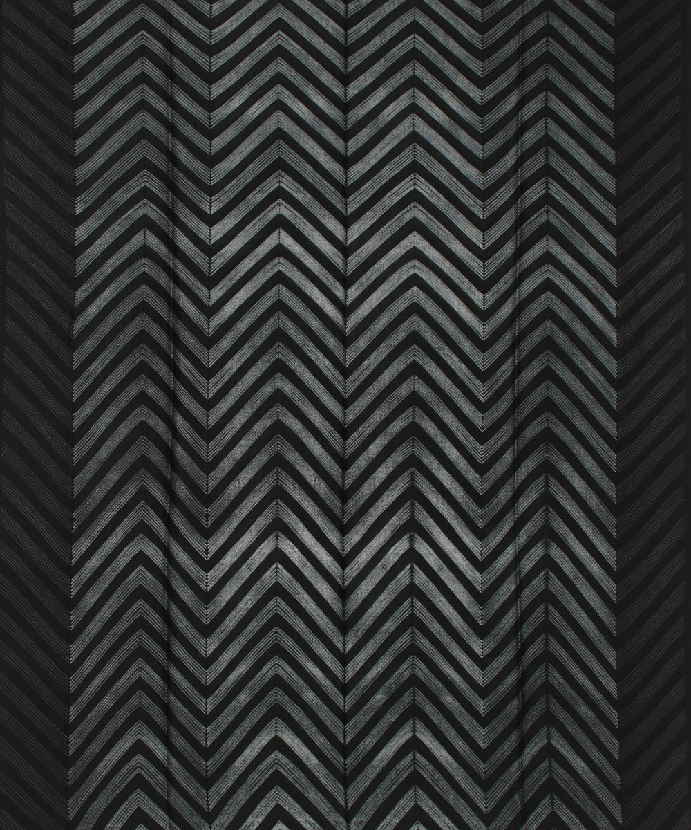 Black offwhite handloom cotton silk kurta shibori material