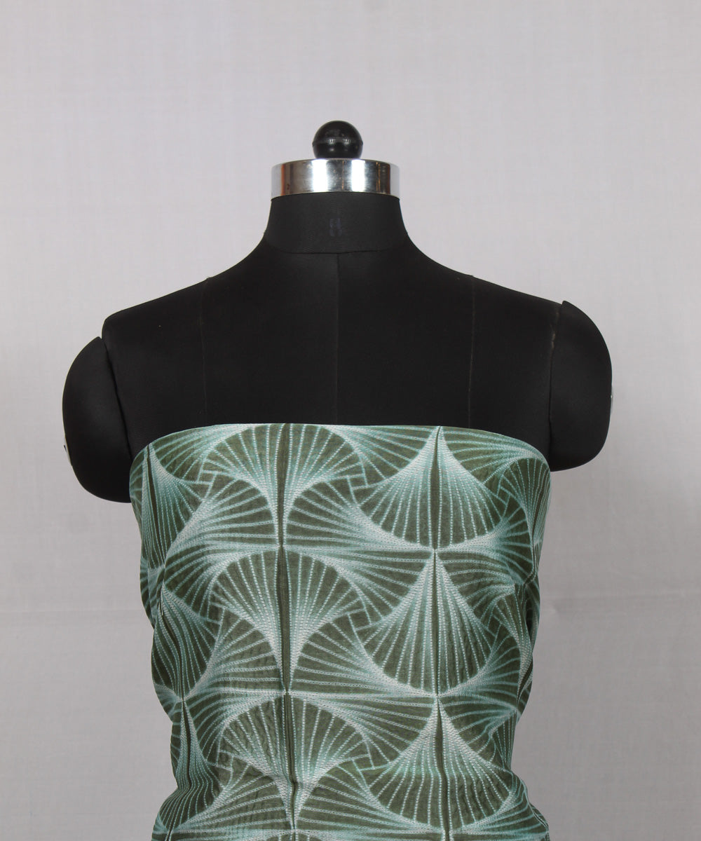 Olive green offwhite handloom cotton silk shibori kurta material