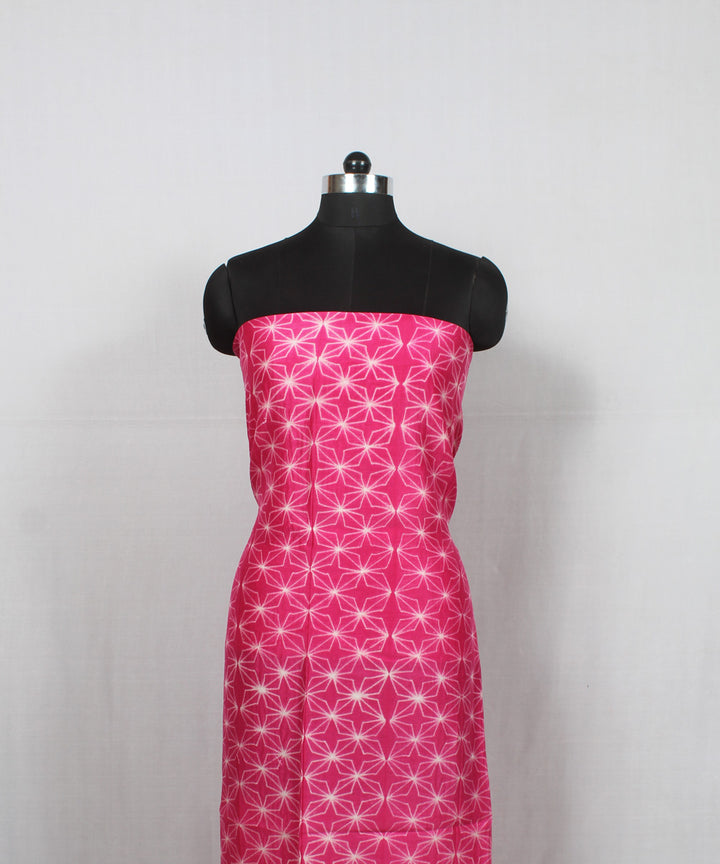 Pink offwhite handloom cotton silk shibori kurta material