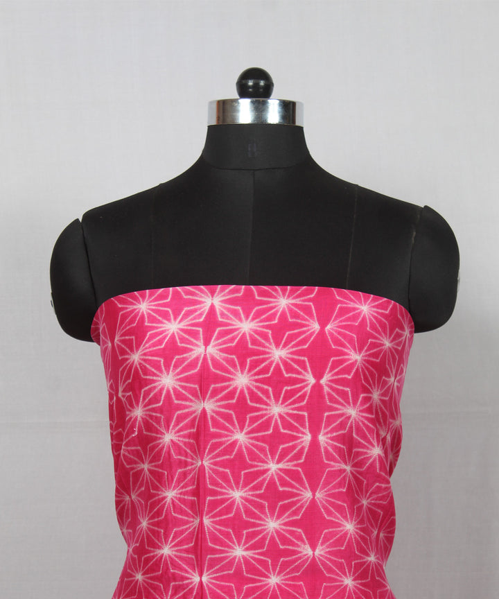 Pink offwhite handloom cotton silk shibori kurta material