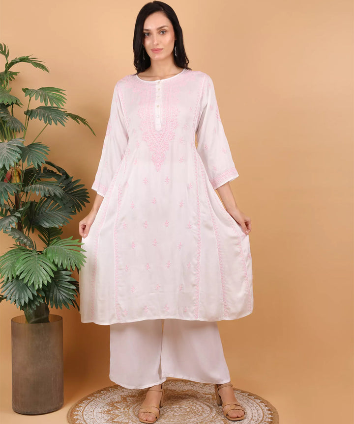 Women white hand embroidered chikankari jaipuri kurti
