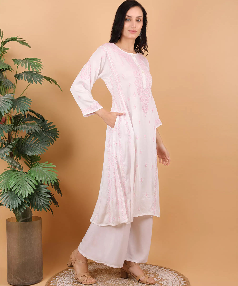 Women white hand embroidered chikankari jaipuri kurti