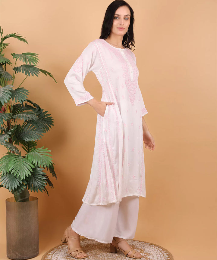 Women white hand embroidered chikankari jaipuri kurti