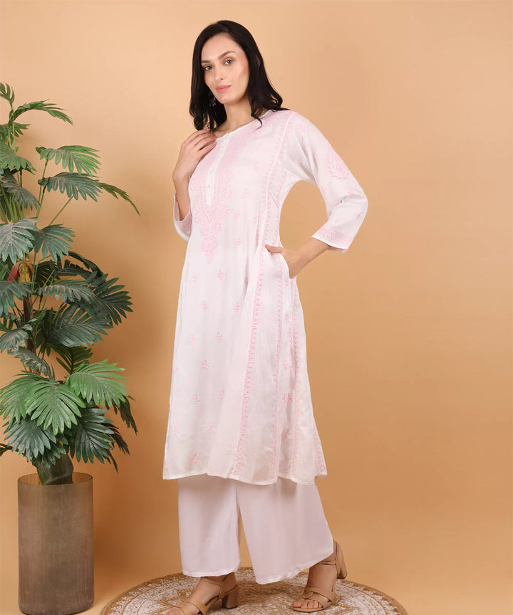 Women white hand embroidered chikankari jaipuri kurti