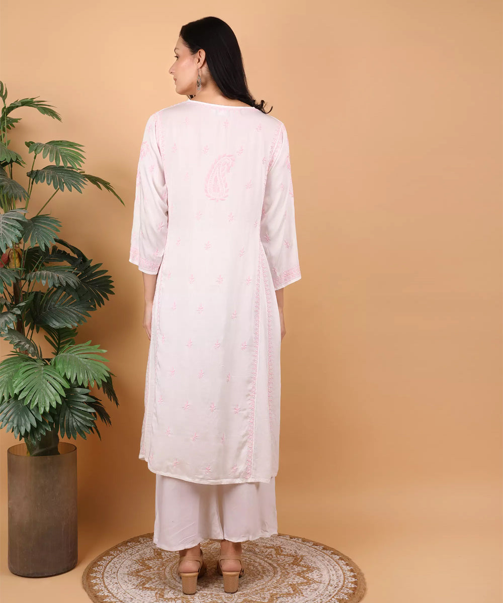 Women white hand embroidered chikankari jaipuri kurti