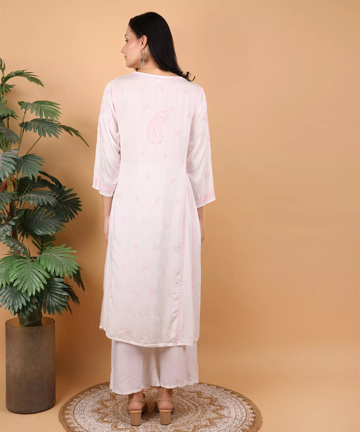 Women white hand embroidered chikankari jaipuri kurti
