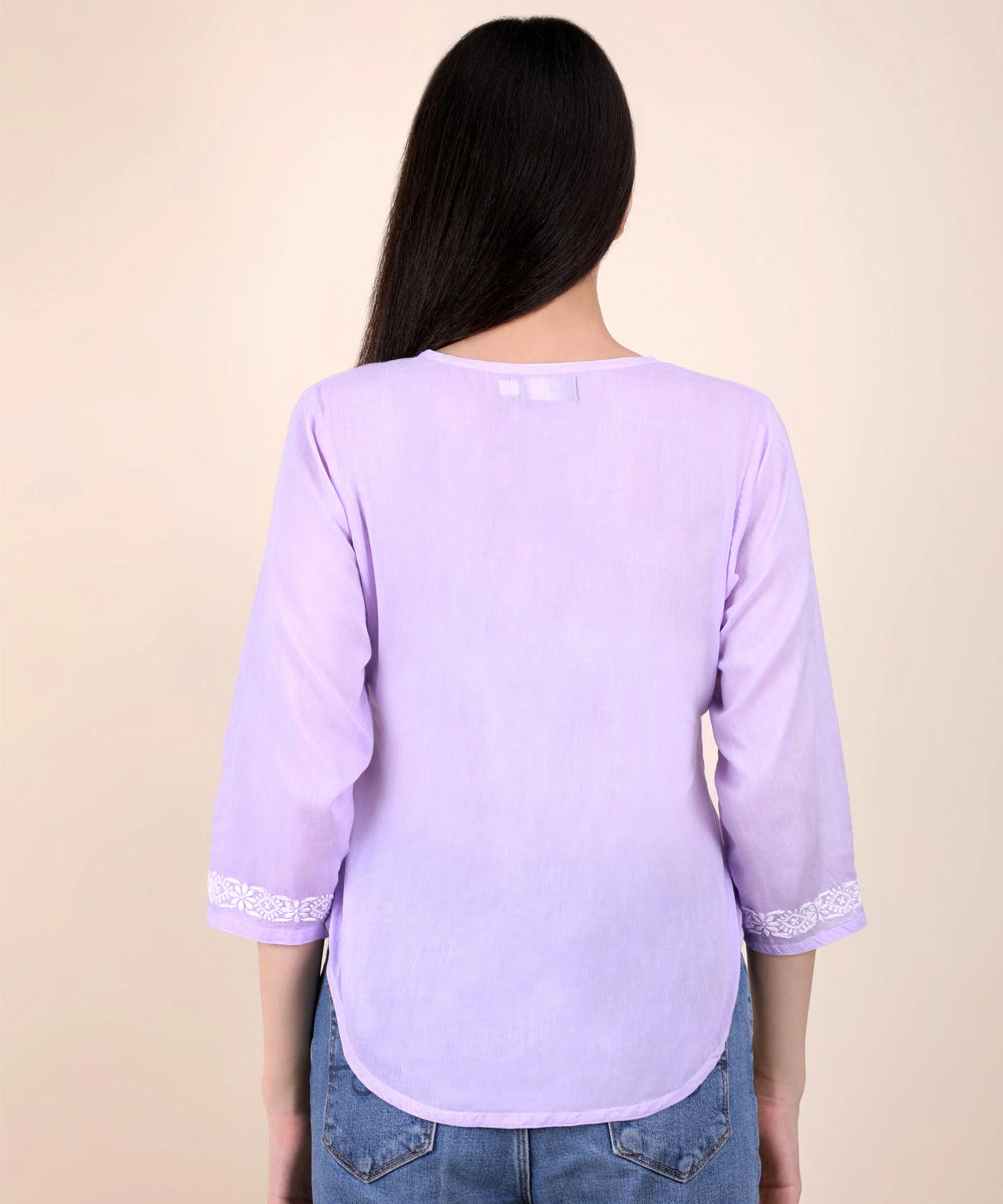 Women hand embroidered pastel poise lavendar short top