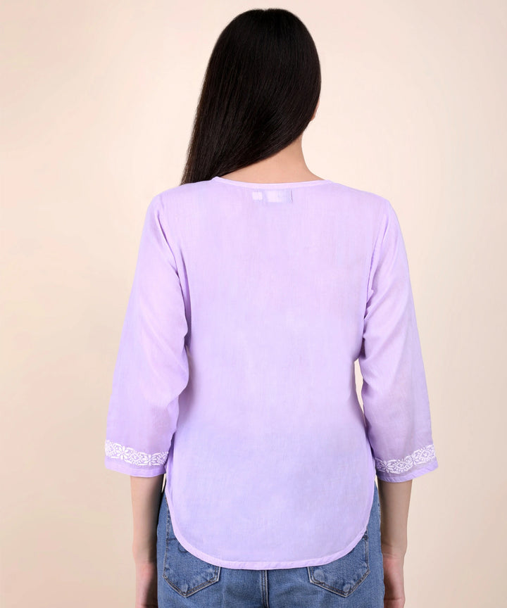 Women hand embroidered pastel poise lavendar short top