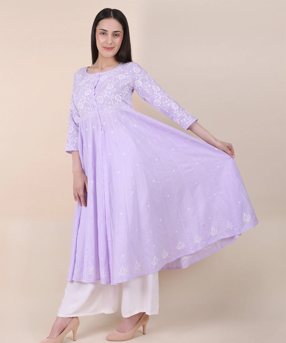 Women purple hand embroidered chikankari shrug