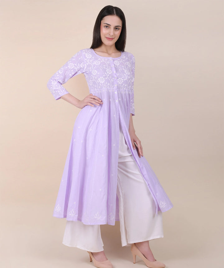 Women purple hand embroidered chikankari shrug