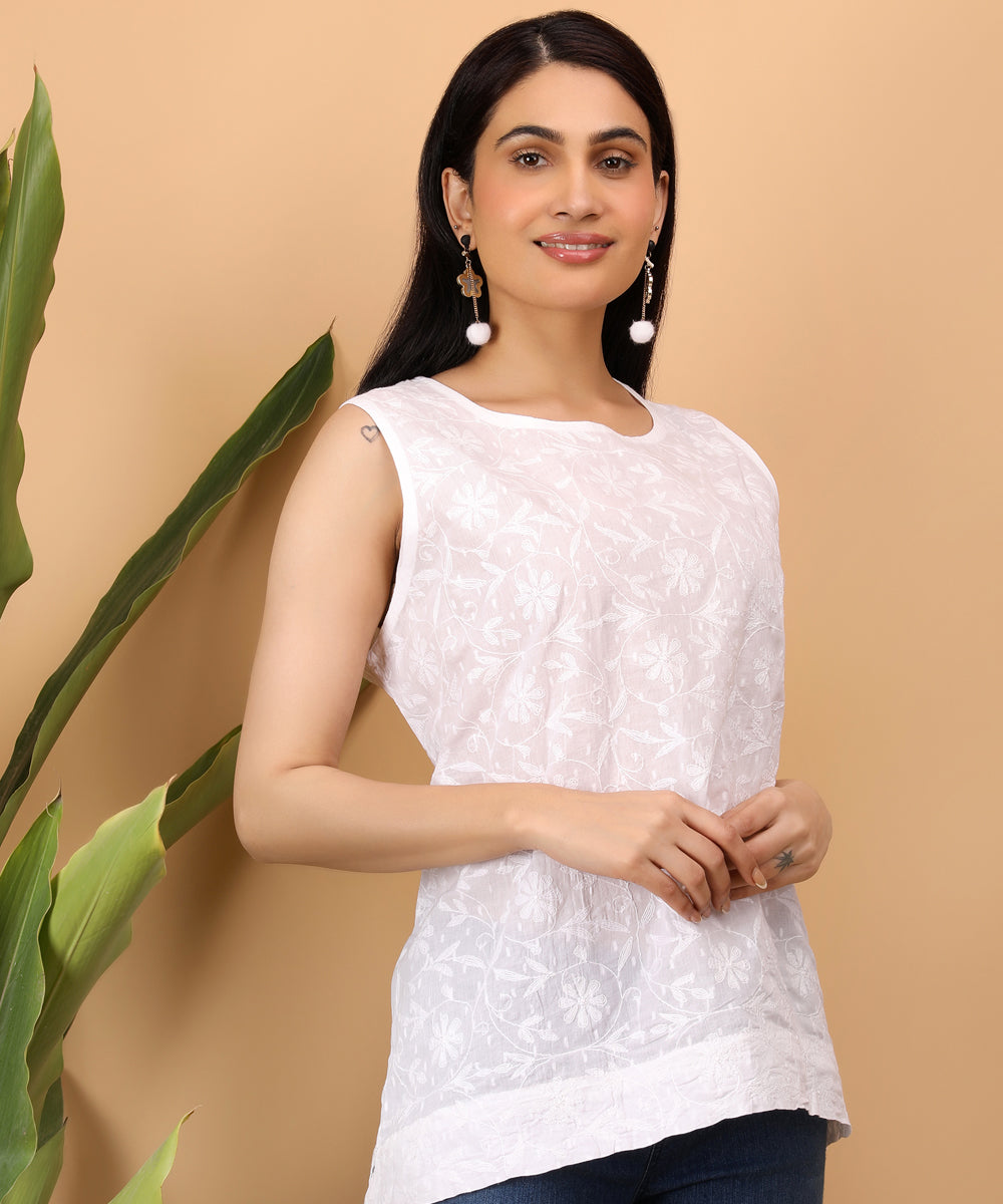 White women hand embroidered chikankari erika top