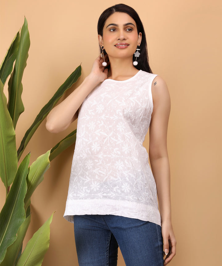 White women hand embroidered chikankari erika top