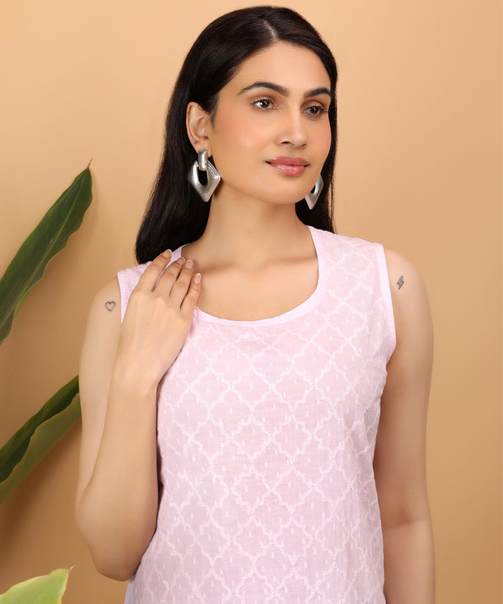 Pink hand embroidered chikankari women erika top