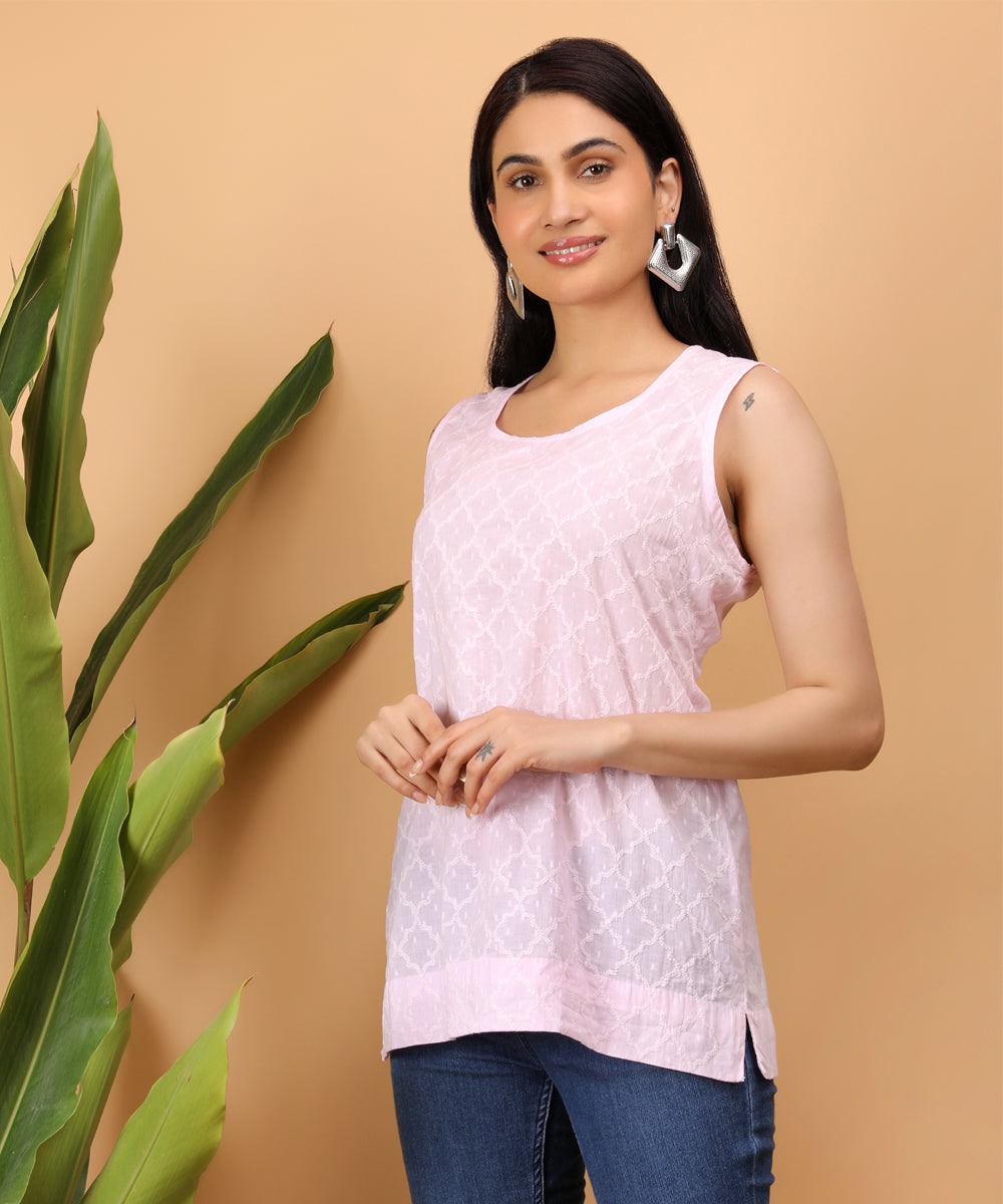 Pink hand embroidered chikankari women erika top